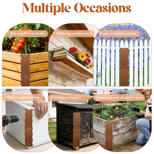 8 Pcs Metal Raised Garden Bed Corner Brackets L-Shape (11"x3"x3"), Brown - color: Brown