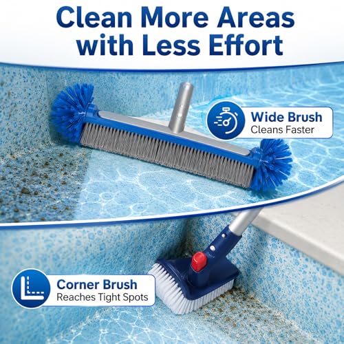 4pcs Pool Cleaning Kit Heavy Duty Skimmer, Rake, Brushes (No Pole)