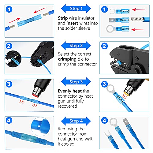 Kuject 450PCS Heat Shrink Wire Connectors, Multipurpose Waterproof Electrical Wire Terminals kit, Insulated Crimp Connectors Ring Fork Spade Butt Splices for Automotive Marine Boat Truck