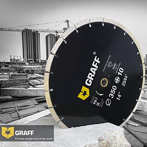 14 Inch Diamond Blade for Angle Grinder — Diamond Cutting Wheel for Cutting Stone, Marble, Granite, Brick, Masonry, Paving Flag, Concrete — Diamond Saw Blades Segment Height 0.394” (10 mm) — GRAFF - size: Ø 14 Inch Segment, style: Diamond Segment Blades