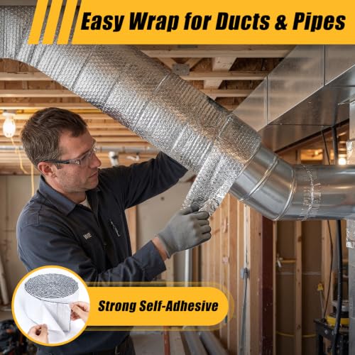 Double Bubble Reflective Foil Insulation Tape, Self-Adhesive Bubble Wrap for Garage Door Insulation, Window Thermal Barrier, Weatherproof, Pipe Insulation Wrap for AC Exhaust Hose, HVAC Duct - 10 inch - style: 10in wide x 16.5ft long