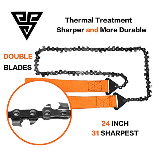Pocket Chainsaw 24"-31"Two-sided Teeth,3X Faster with Cutting Blade ON Every Link,Best Compact Folding Hand Saw Tool for Survival Gear,Camping,Hunting - size: 24 inch