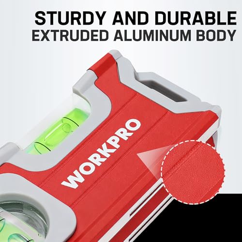 WORKPRO 4-1/2 Inch Mini Magnetic Pocket Level, Aluminum Alloy, Red - color: Red