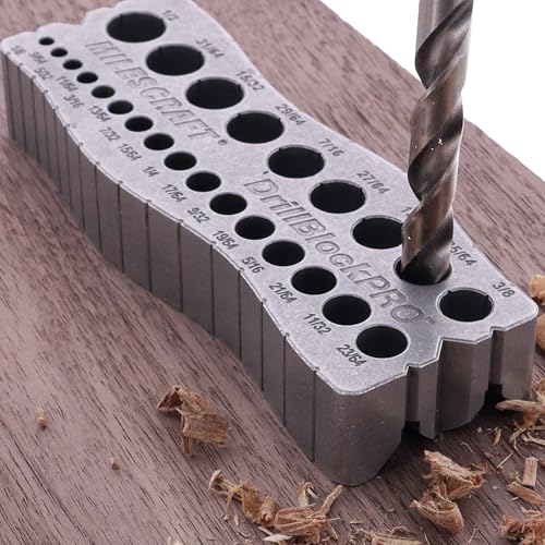Milescraft 1307 Drill Block PRO – All-Metal Handheld Drilling Guide for Straight Holes. 25 Drill Guides in One! 1/8” to 1/2” in 1/64” Increments. Dual V-Groove Design for Round Stock & Corners