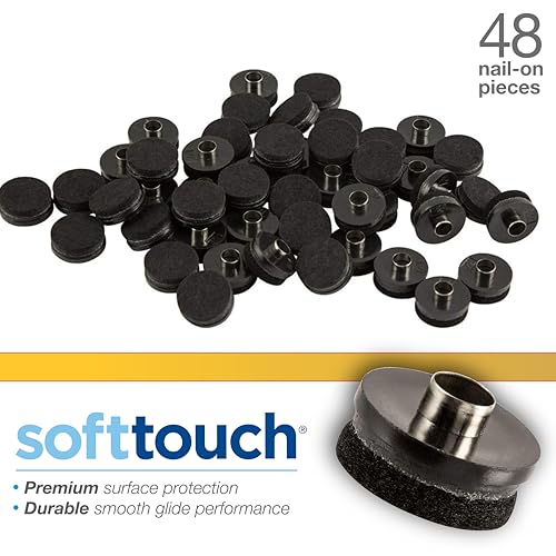SoftTouch 1" Round Nail-On Felt Furniture Sliders, Protective Heavy-Duty Felt Pads for Wood Furniture and Hard Surfaces, 48-Count, Black - color: Black, size: 1 Inch, style: Value Pack