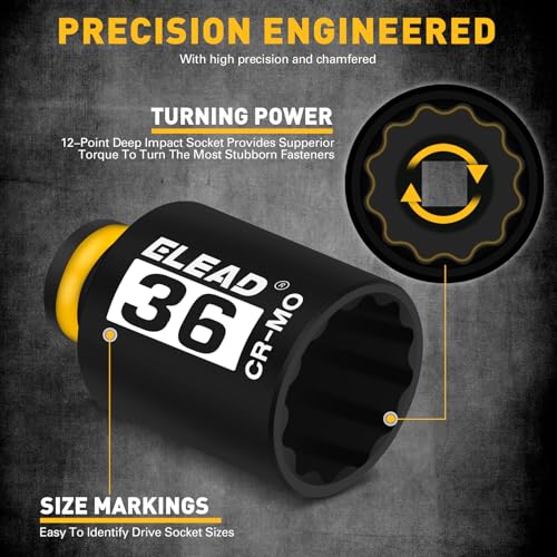 12-Point 1/2" Drive Axle Nut Socket Set, 8-Piece Metric Wheel Axle Nut Wrench Large Jumbo 30mm 32mm 34mm 35mm 36mm, Hex Bit Socket 14mm 17mm 19mm, Car Spindle Joint High Torque Truck Bearing Locknut - style: Metric 12-Point