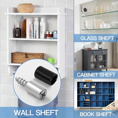 12pcs Screw in Shelf Pins with Anti-Slip Black Sleeve, Nickel Plated Shelf Pegs Cabinet Shelf Holders Shelf Support Pegs, Small Shelf Brackets Phillips Head Pegs for Shelves - color: Black Sleeve