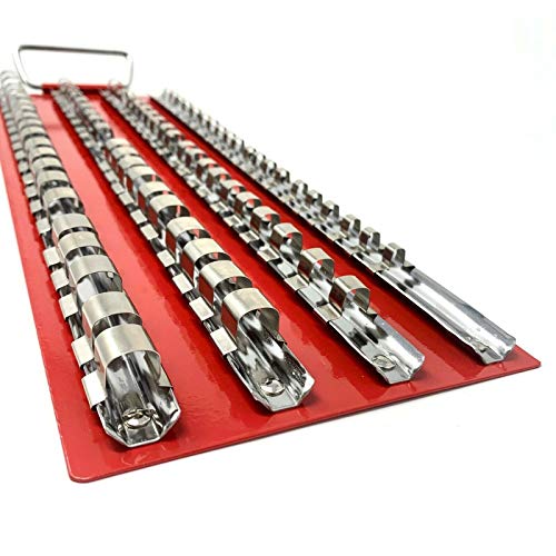 80-Piece Socket Organizer Tray - Heavy Duty Tool Organizer for 1/4, 3/8, 1/2 Inch Drives - Secure Socket Holder for Tool Box Drawer - size: 41.2cm/16-1/5”