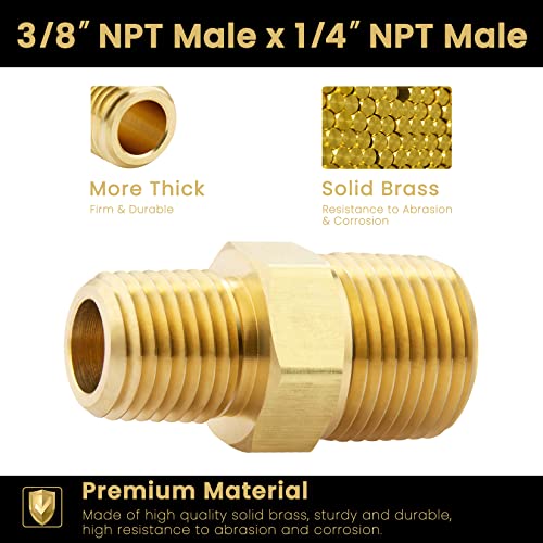 KOOTANS 3/8 NPT x 1/4 NPT Male Solid Brass Hex Nipples,4 PACK - size: 3/8 NPT x 1/4 NPT (O.D x O.D: 5/8'' x 1/2'')