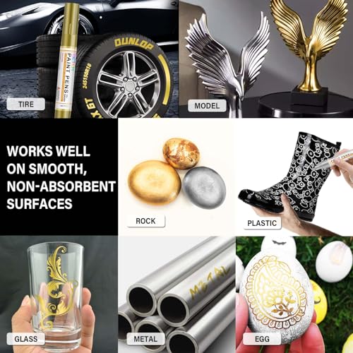 Betem 4 Gold Silver Oil Based Paint Pens, Permanent Fabric Paint Markers - color: 2 Gold & 2 Sliver