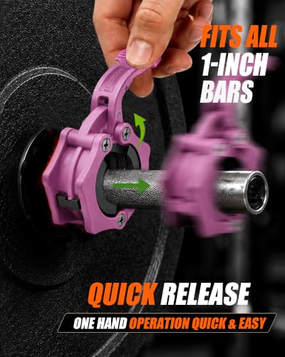 MAXRICH Ultra-Thin 1-Inch Barbell Clamps, Quick Release Weight Clips for 23–30mm Bars, Secure Barbell Collars for Home Gym - color: Pink