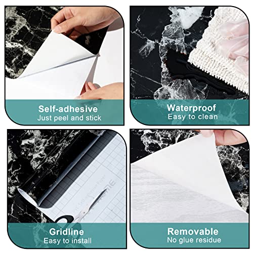 Arthome Black Marble Contact Paper, Peel and Stick Black Silver Paper, Self Adhesive Wallpaper (Black Sliver, 23.6"x200") - color: Silver Blk, size: 23.6" x 200"