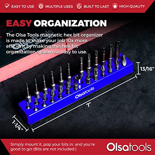 Olsa Tools Hex Bit Organizer with Strong Magnetic Base - Blue Holder for Drill, Tamper, or Specialty Bits - Compact Magnetic Storage Solution - Part 1002 - color: Blue, size: Small - 1pc