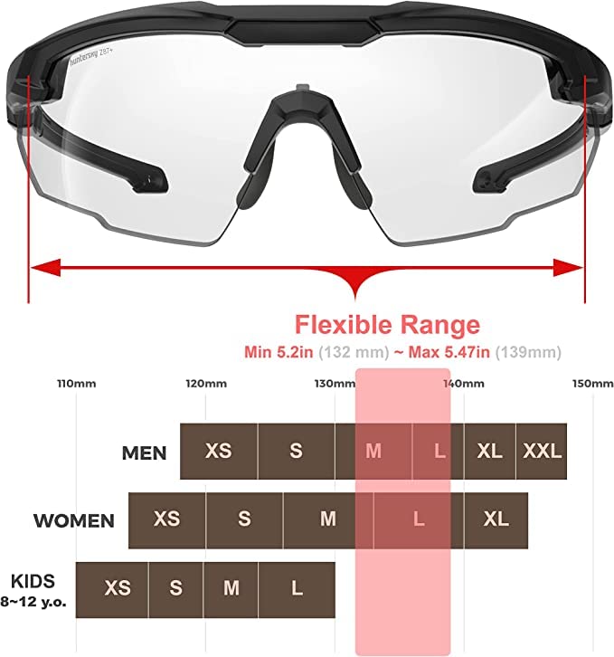 HTS HUNTERSKY Ballistic Tactical Shooting Glasses ANSI Z87+ UV400 Protective Eyewear - color: Black Clear W/ Tactical Glasses Case