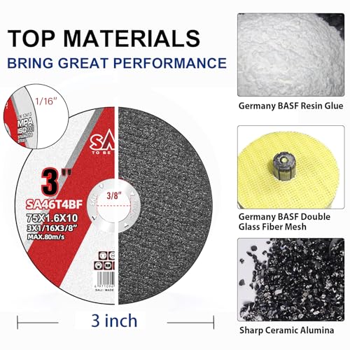 SALI 50 Pack Cut Off Wheels Cutting Wheels 3" x 1/16" x 3/8" Professional Cutting Stainless Steel for 3 in Angle Grinders and Die Grinders- Cutting Disc Aggressive Cutting Operating Up to 20380 RPM