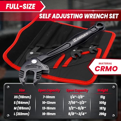 4-Piece Self Adjusting Wrench, Self-setting Spanner with Automatic Continuous Gripping for 1/4"-3/4" (7-19mm) Pipe Fittings Nuts and Bolts