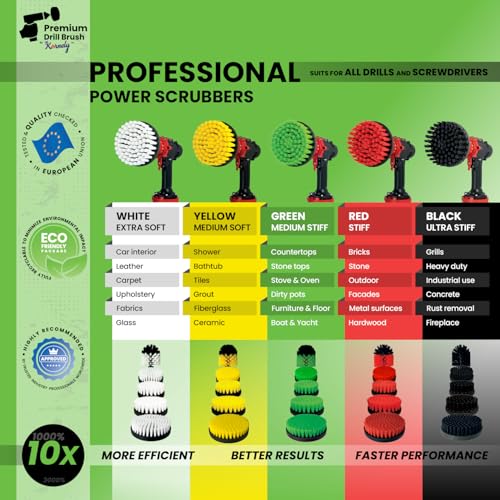 Premium Drill Brush Professional – Medium 5-Piece Kit (5/4/3.5/2 in Brushes + 6 in Extension) | Multi-Surface Kitchen and Household Cleaning for Ovens, Hobs, Floor Tiles and Greasy Cookware - color: Green