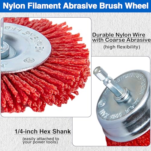 Nylon Brush for Drill,9Pcs Abrasive Filament Nylon Wire Bristle Drill Wheel