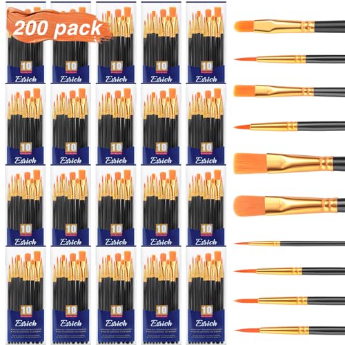 ESRICH 200PCS Paint Brushes, Paint Brush for Acrylic Painting - color: Black, size: 200