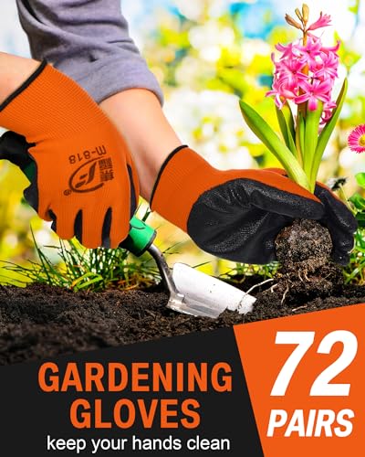 Potchen 72 Pairs Garden Work Gloves Bulk Pack for Men and Women - color: Orange