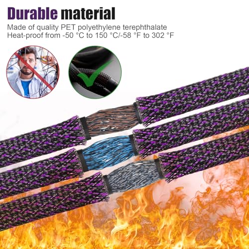 Tatuo 65.6 ft Braided Cable Sleeve Expandable Wire Sheathing (Purple) - color: Purple, size: 65.6 ft