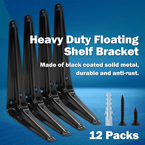 12pcs 6 Inch Shelf Brackets, Heavy Duty L Bracket, Black - size: 5x6 Inch-Black
