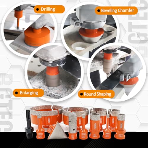 BGTEC Diamond Core Drill Bit 8PCS, Tile Hole Saw Kit 1/4" - 4" - size: 12 pcs - 6/8/10/19/25/35/50/75/102mm, style: Flash Toothed