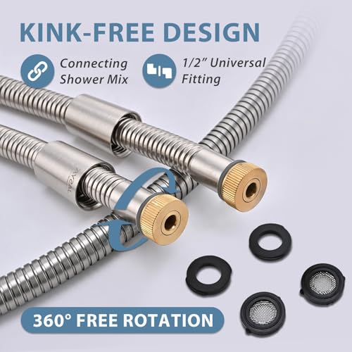 59 Inches 304 Stainless Steel Brushed Nickel Shower Hose Extra Long - color: Brushed Nickel, size: 59 Inches