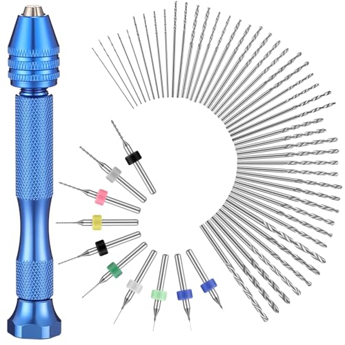 Mudder 57 Pcs Micro Drill Bits & Pin Vise Set 0.1-3mm, Blue - color: Blue
