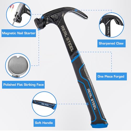 Real Steel 15 Oz One Piece Forged Curve Claw Framing Hammer with Cushion Grip 0516 - size: 15 oz