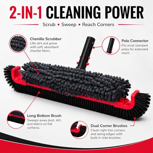 SEPETREL 22" Extra Long Pool Brush with Chenille Scrubber - size: 22"