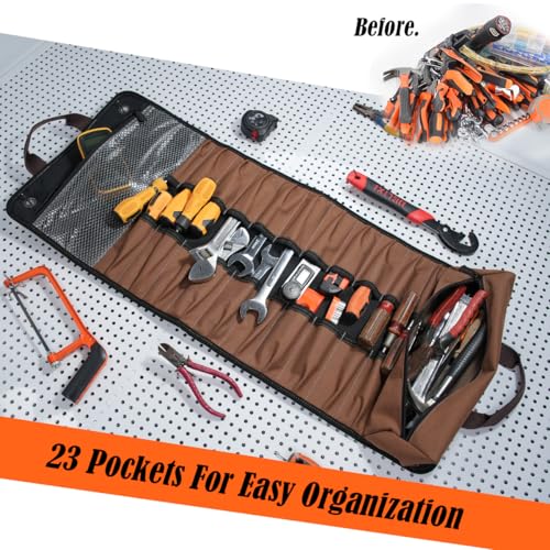 WELKINLAND 23-Pocket Canvas Tool Roll, Heavy-Duty 15L-Large Tool Wrap Roll