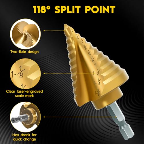 Titanium Step Drill Bit - 4241 HSS Step Bit with Two Spiral Grooved - color: 1Pcs Spiral