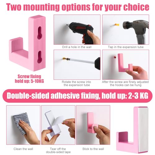 Teenyyou 6 Pcs Cute Kids Wall Hooks Adhesive for Backpack Pink Mixed Color - color: Pink Mixed Color
