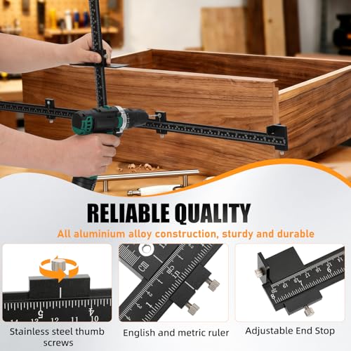 Cabinet Hardware Jig – 44" & 16" Dual-Ruler Aluminum Alloy Template Tool, Precision Aluminum Alloy Drill Guide Template for Handles, Knobs, and Pulls on Drawers & Doors
