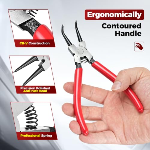 BILITOOLS 4PC Internal Snap Ring Pliers Set, 5" & 7" Circlip Kit - size: 5'' & 7'' Internal Snap Ring Pliers Set