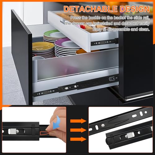 18 inch Drawer Slides 4 Pairs (8pcs) 3 fold Full Extension Side Mount Cabinet Drawer Glides 18" Black Cabinet Rails for Dresser, Cabinet, Kitchen,Trash Can, Wardrobe 100 LB Capacity - size: 18 Inch