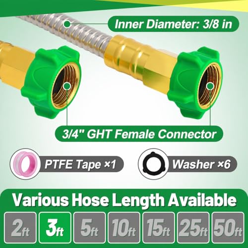 3ft Short Garden Hose with Female to Female Connector - size: 3ft