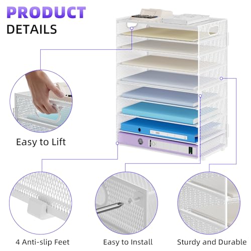 Marbrasse Paper Organizer Letter Tray, 9 Tier Mesh File Organizer with Handle, Paper Sorter Desk Organizer for Home Office Supplies - White - color: 9 Tier White
