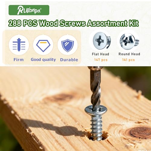 288PCS Screws Assortment Kit,Self Tapping Wood Screws #4/#6/#8/#10 Screw Assortment Kit,Round Head Screws Length 3/8" to 2",Sheet Metal Screws Assorted - size: 288PCS-SV