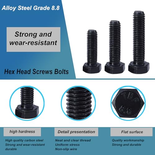 M6 x 40mm 45mm 50mm 55mm 60mm Hex Bolts, Hexagon Head Screw, 8.8 Grade Alloy Steel, Black Oxide Finish, Metric Full Machine Thread, Assortment Kit 25PCS - size: M6 x 40-60 mm(25PCS)