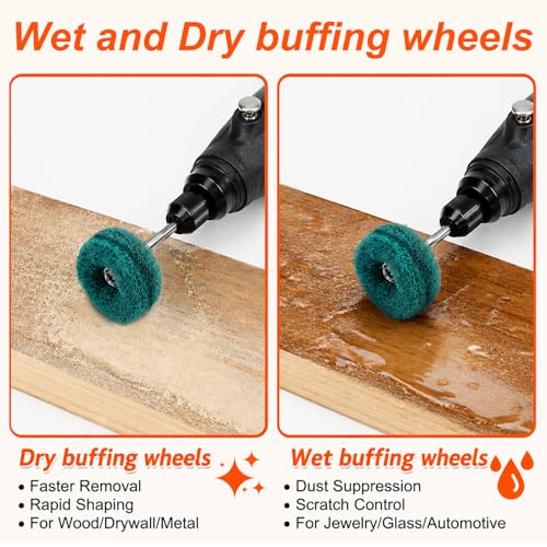 90-Piece Abrasive Buffing & Polishing Wheel Set - 1/8" Shank, 1" (25mm) 80-800 Grit, 15 Wool Felt Buffing Wheels, Rotary Tool Polishing Kit for Metal, Jewelry, Wood, Glass - color: Black 90Pcs