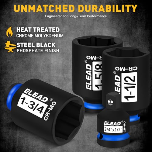 1/2'' Drive Deep Impact Socket Set, 8-Piece SAE Wheel Axle Nut Wrench Large Sockets Standard Adapter 1-11/16 1-9/16 1-3/8 1-7/16 1-1/2 1-5/8 1-3/4 Imperial Spindle Joint Torque Bearing Locknut Truck - style: SAE 6-Point