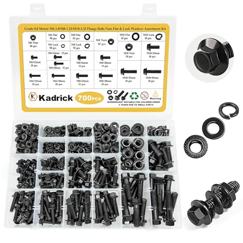 KADRICK 700PCS M6-M10 Metric Flange Hex Bolt Kit，M6-1.0 M8-1.25 M10-1.25 - size: M6 M8 M10 700Pcs Flange HEX