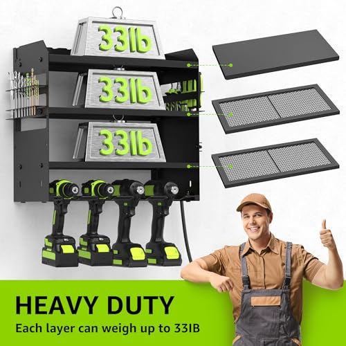 HUPBIPY Modular Power Tool Organizer Wall Mount Drill Holder Garage Shelf - color: Black 1 pack