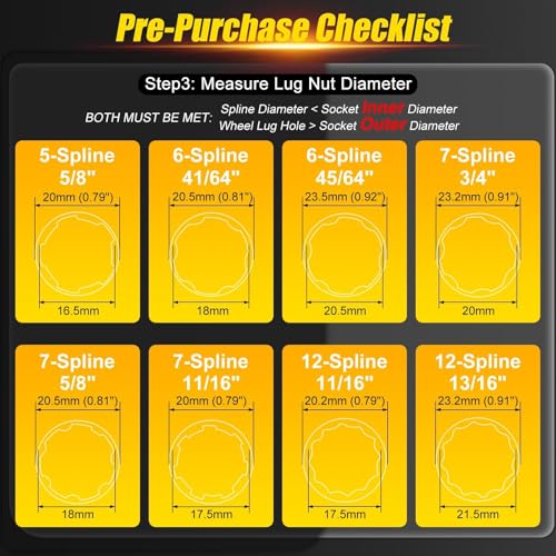 Topec 8Pcs Spline Lug Nut Socket Set | 5, 6, 7, 12 Spline Locking Lug Nut Key, Universal Wheel Lock Removal Kit, Wheel Lock key Set for Car, CR-MO Steel (Not for Hex, Deep, Large-Size, and 10-Spline) - size: 8 piece