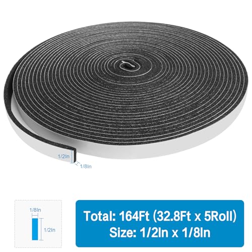 DGSL Foam Weather Stripping, 1/2" x1/8", 164Ft Door Window Seal Tape - size: 1/2In x 1/8In x164Ft