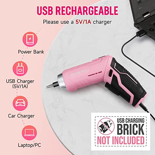 WORKPRO 53-Piece Pink Tool Set with Cordless Screwdriver & Tool Bag