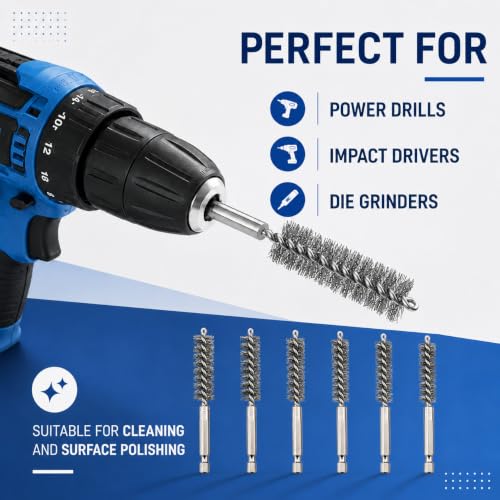 18pcs Wire Bore Brush Set for Drill Cleaning with 1/4" Hex Shank & Tool Bag - size: Nylon+Brass+Stainless Steel