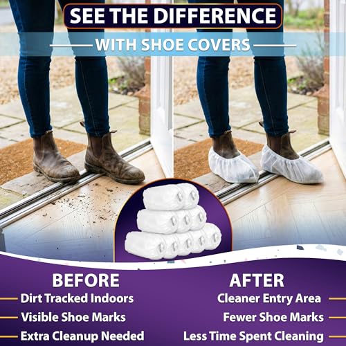 100 Pcs White Shoe Covers Disposable, 50 Pairs Non-Woven for Indoors | Disposable Shoe Covers for Indoors, Stretch Fit Up to 15.7 In, Breathable and Single Use, for Home Use, Cleaning and Tours - style: 50Pairs Disposable White Shoe Covers